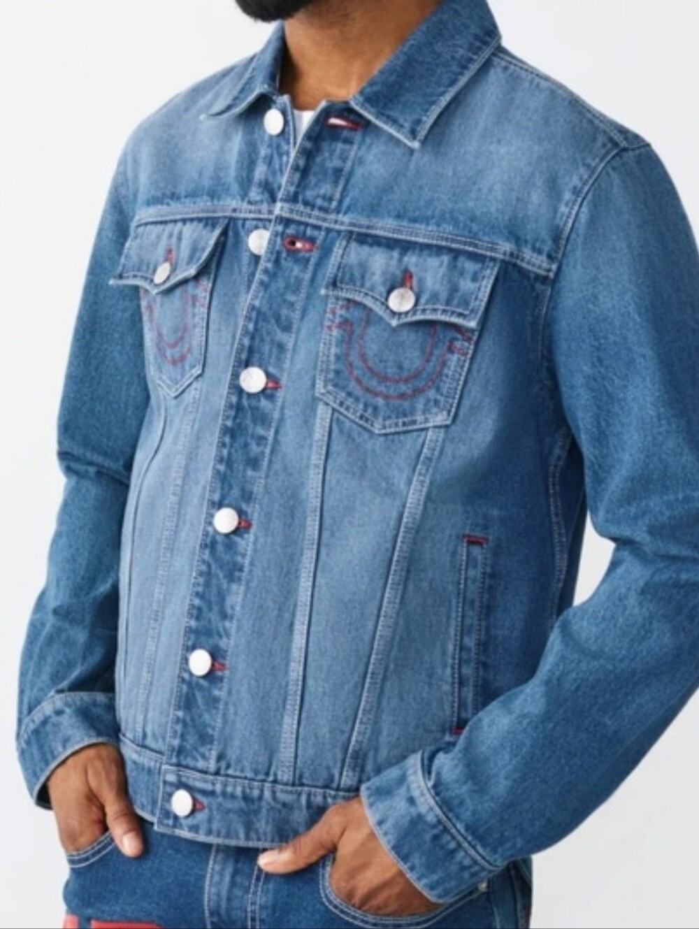 True Religion Men's Denim Medium BlueTrue Print Jacket Size M